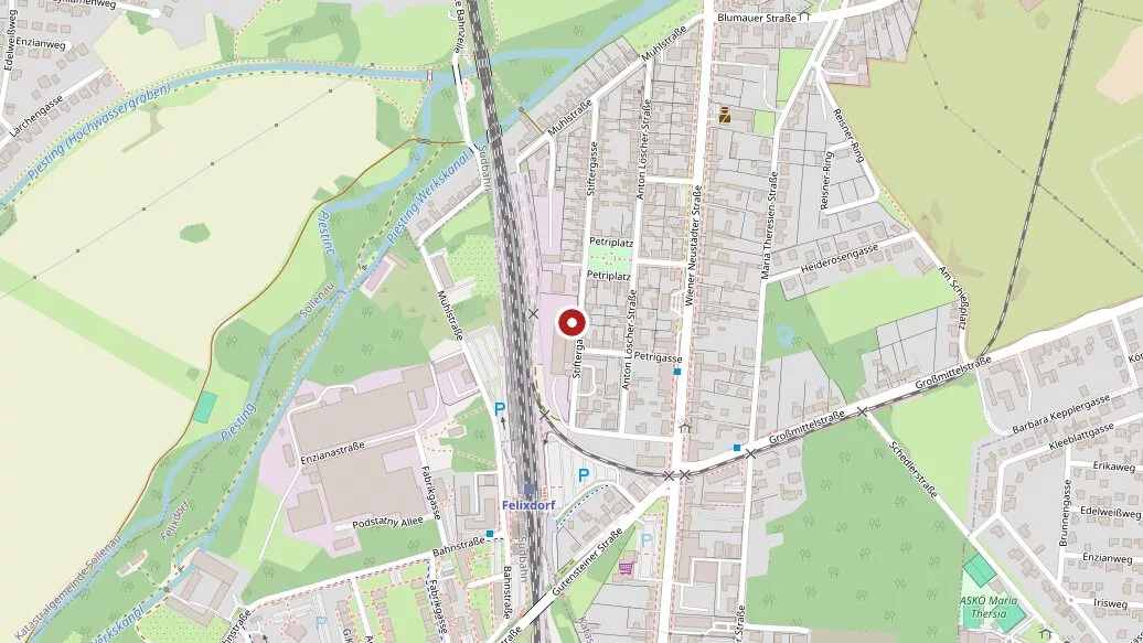 Kartenausschnitt von Sollenau mit markiertem Standort in der Stiftergasse 26